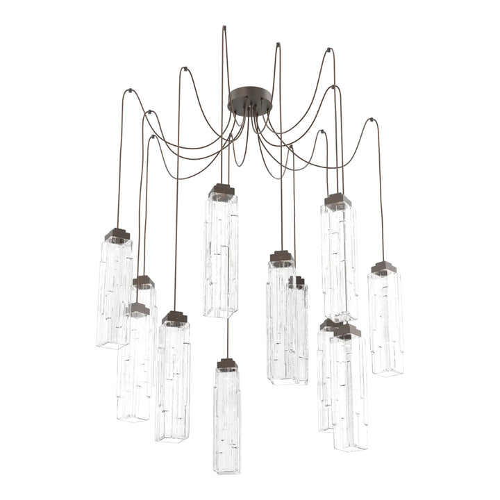 Ledgestone Swag Chandelier by Hammerton Studio 12 Lights in Flat Bronze with Clear Ledgestone glass on adjustable cord
