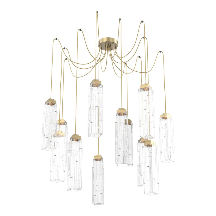 Ledgestone Swag Chandelier by Hammerton Studio 12 Lights in Gilded Brass with Clear Ledgestone glass on adjustable cord
