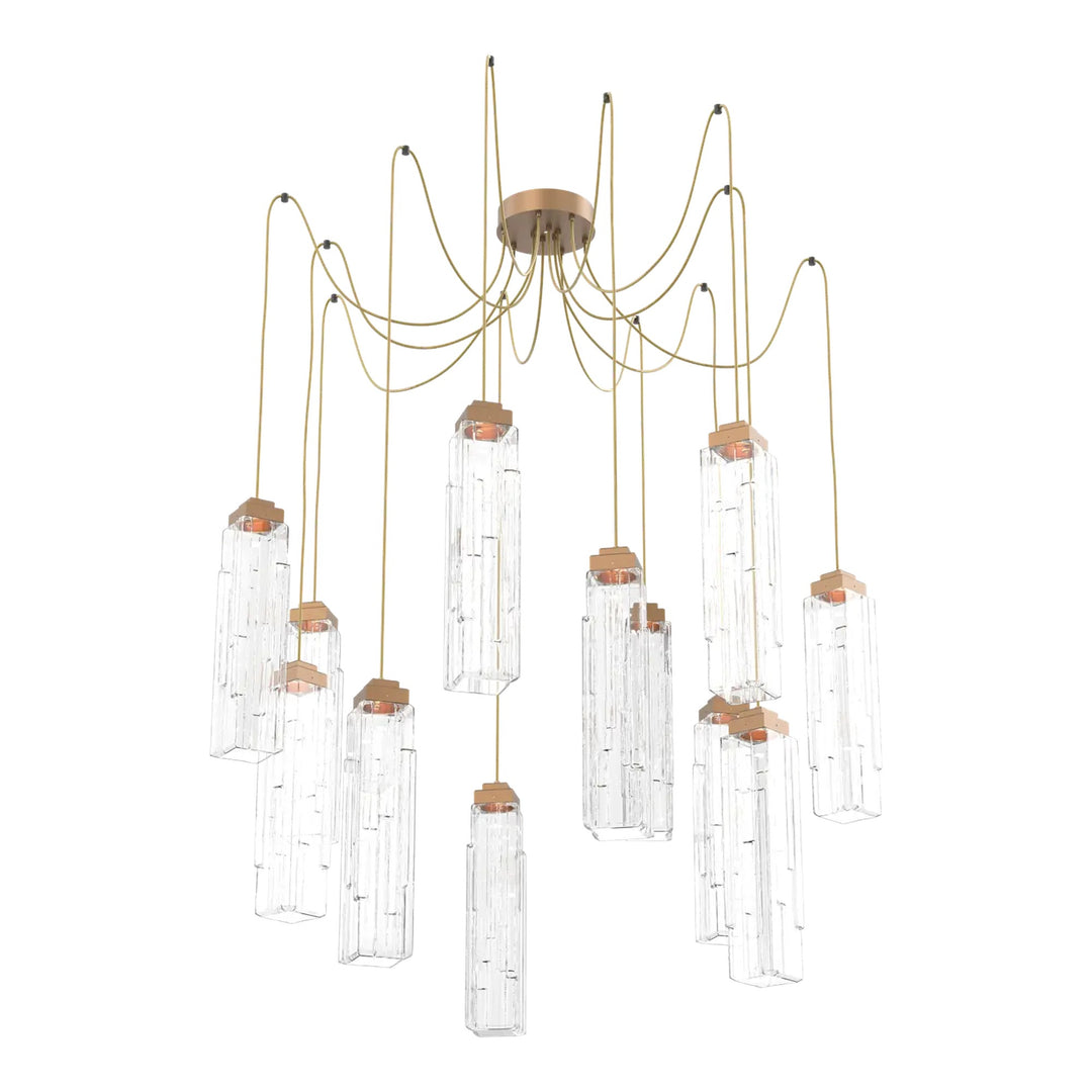 Ledgestone Swag Chandelier by Hammerton Studio 12 Lights in Novel Brass with Clear Ledgestone glass on adjustable cord