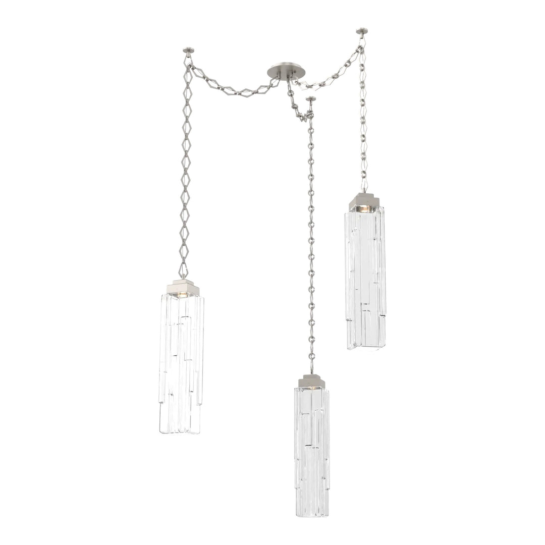 Ledgestone Swag Chandelier by Hammerton Studio 3 Lights in Beige Silver with Clear Ledgestone glass on chain