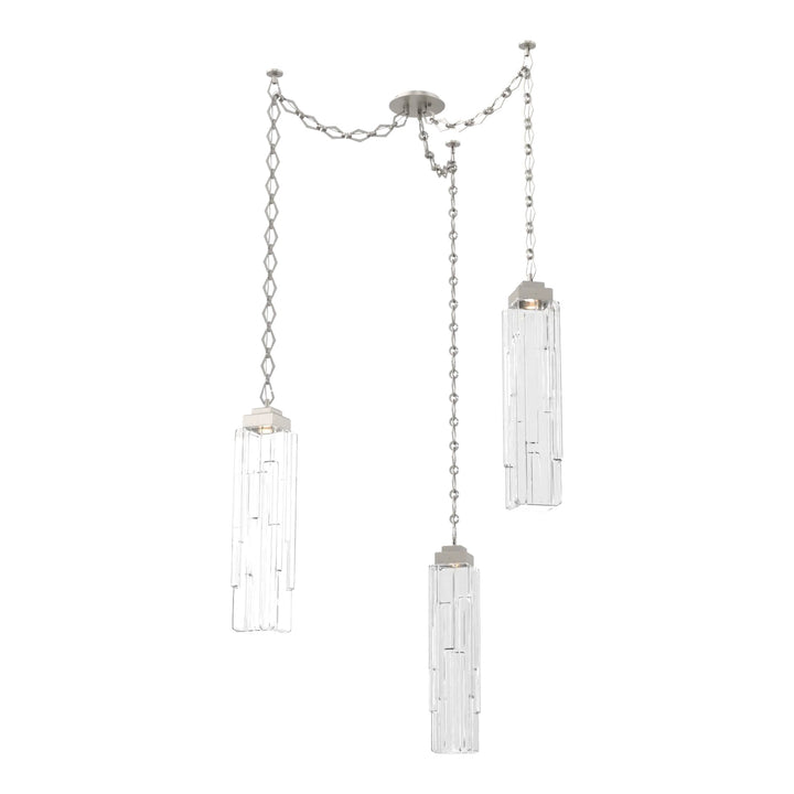 Ledgestone Swag Chandelier by Hammerton Studio 3 Lights in Beige Silver with Clear Ledgestone glass on chain