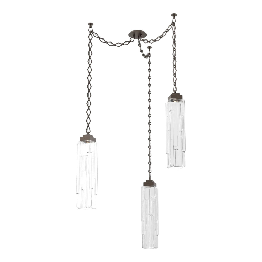 Ledgestone Swag Chandelier by Hammerton Studio 3 Lights in Flat Bronze with Clear Ledgestone glass on chain