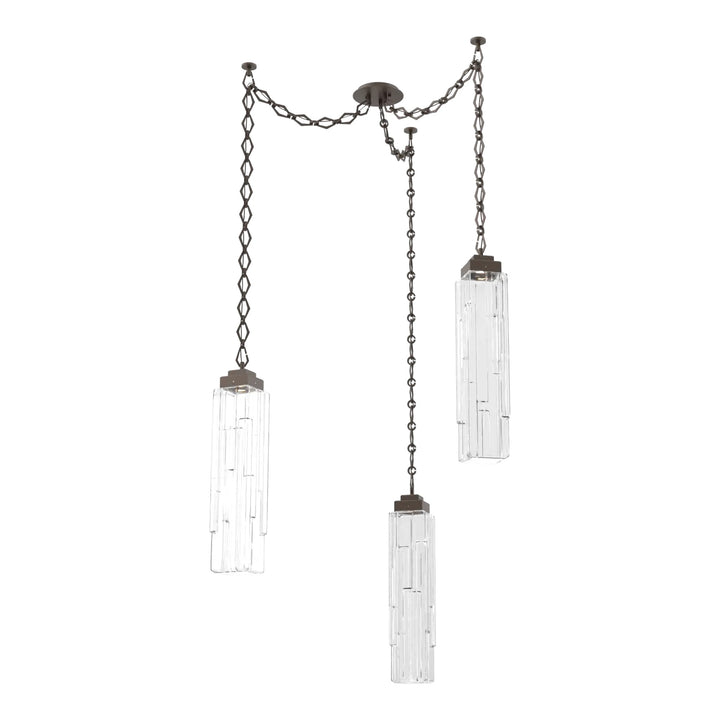 Ledgestone Swag Chandelier by Hammerton Studio 3 Lights in Flat Bronze with Clear Ledgestone glass on chain