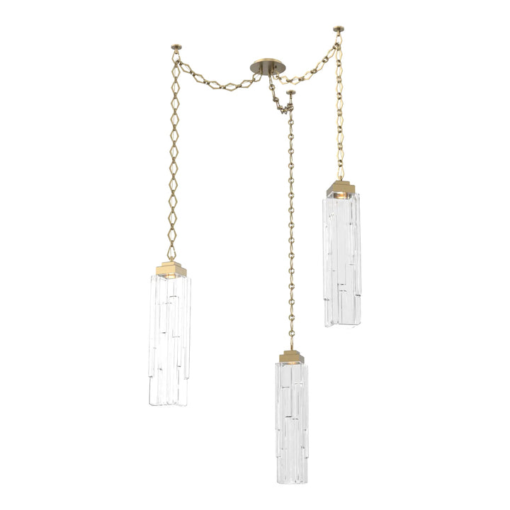 Ledgestone Swag Chandelier by Hammerton Studio 3 Lights in Gilded Brass with Clear Ledgestone glass on chain