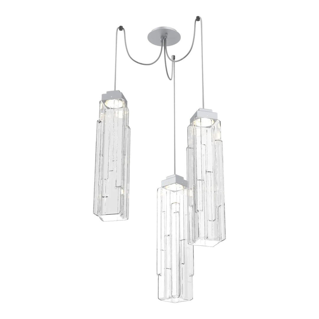 Ledgestone Swag Chandelier by Hammerton Studio 3 Lights in Classic Silver with Clear Ledgestone glass on adjustable cord