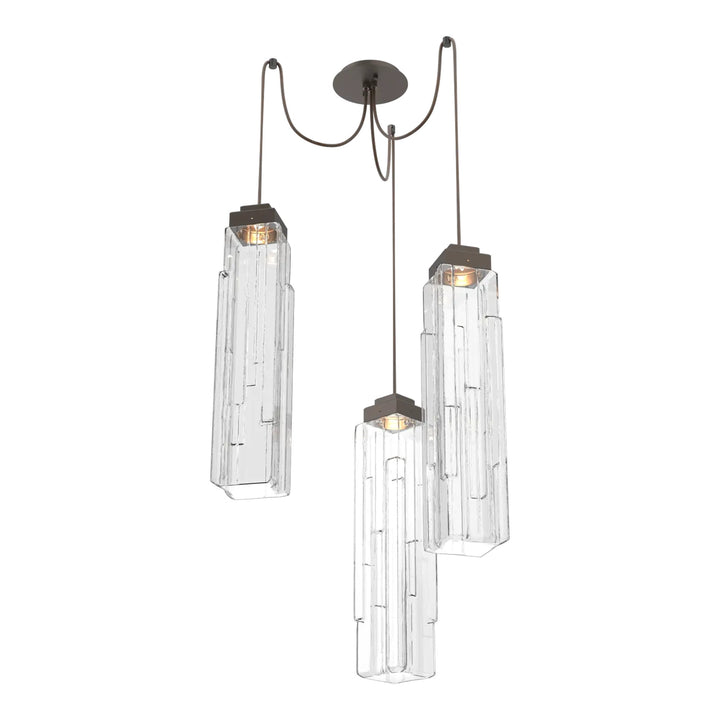 Ledgestone Swag Chandelier by Hammerton Studio 3 Lights in Flat Bronze with Clear Ledgestone glass on adjustable cord