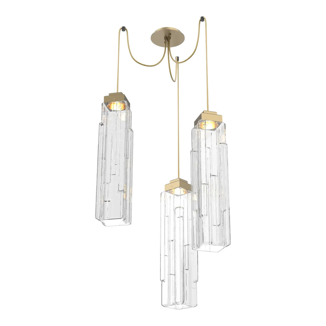 Ledgestone Swag Chandelier by Hammerton Studio 3 Lights in Gilded Brass with Clear Ledgestone glass on adjustable cord