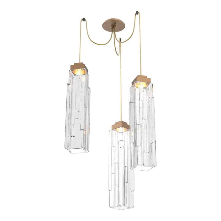 Ledgestone Swag Chandelier by Hammerton Studio 3 Lights in Novel Brass with Clear Ledgestone glass on adjustable cord