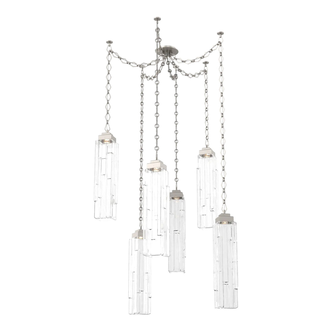 Ledgestone Swag Chandelier by Hammerton Studio 6 Lights in Beige Silver with Clear Ledgestone glass on chain