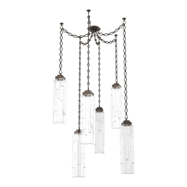 Ledgestone Swag Chandelier by Hammerton Studio 6 Lights in Flat Bronze with Clear Ledgestone glass on chain