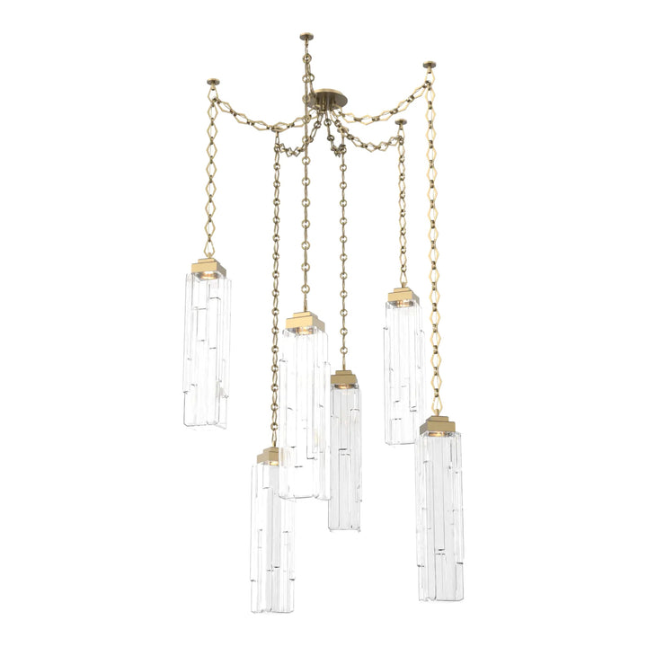 Ledgestone Swag Chandelier by Hammerton Studio 6 Lights in Gilded Brass with Clear Ledgestone glass on chain