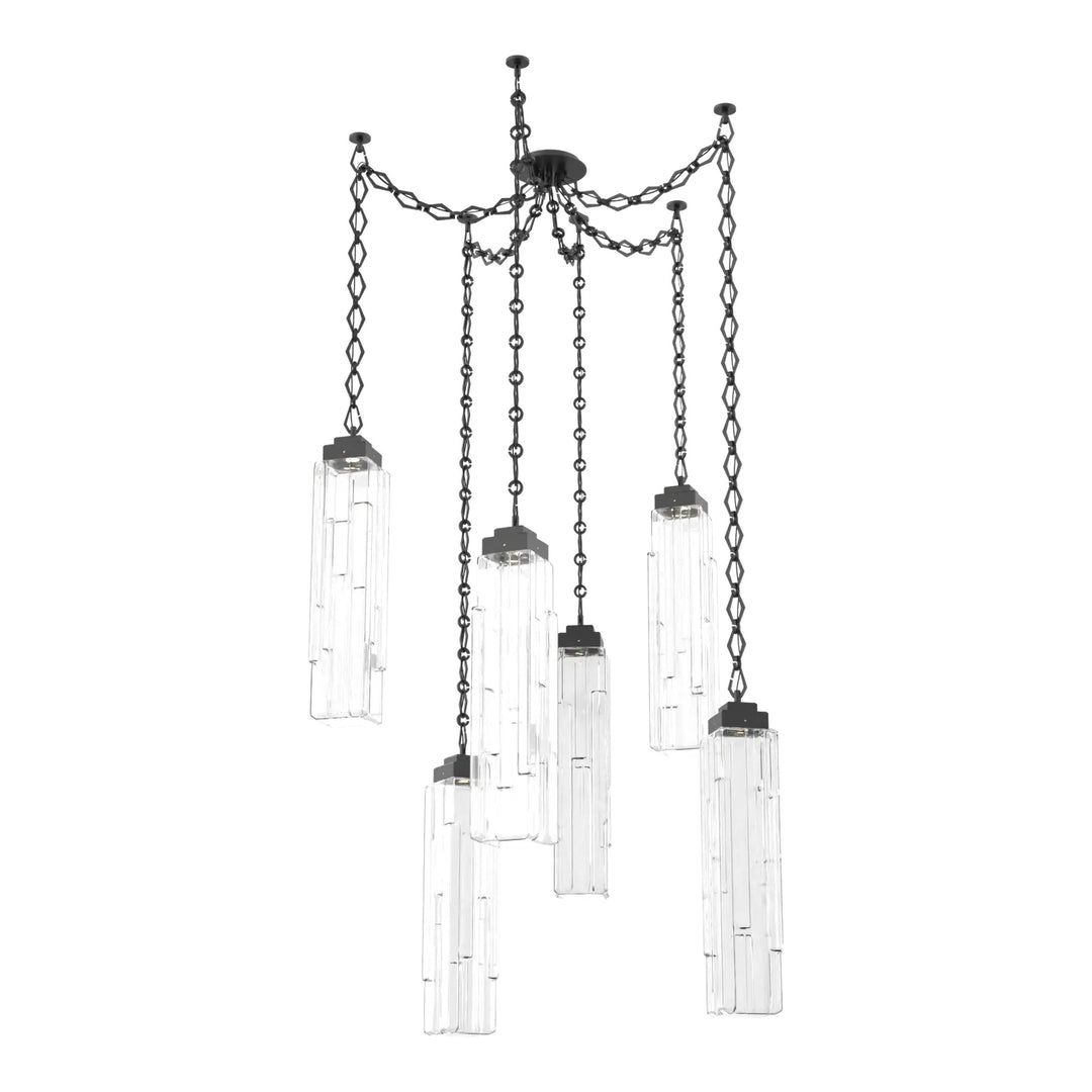 Ledgestone Swag Chandelier by Hammerton Studio 6 Lights in Matte Black with Clear Ledgestone glass on chain