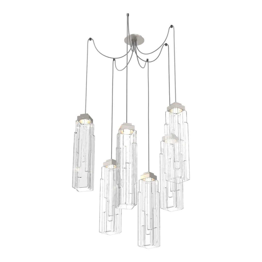 Ledgestone Swag Chandelier by Hammerton Studio 6 Lights in Beige Silver with Clear Ledgestone glass on adjustable cord