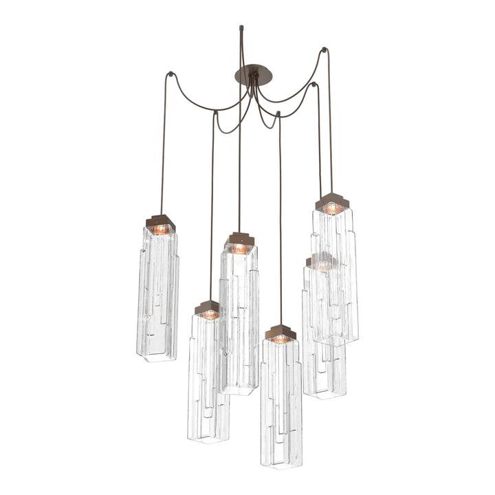 Ledgestone Swag Chandelier by Hammerton Studio 6 Lights in Burnished Bronze with Clear Ledgestone glass on adjustable cord
