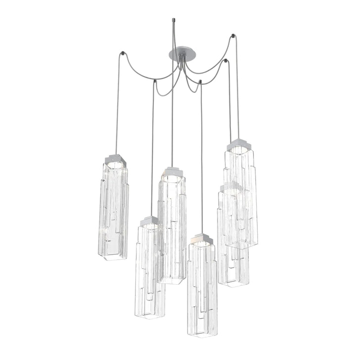 Ledgestone Swag Chandelier by Hammerton Studio 6 Lights in Classic Silver with Clear Ledgestone glass on adjustable cord
