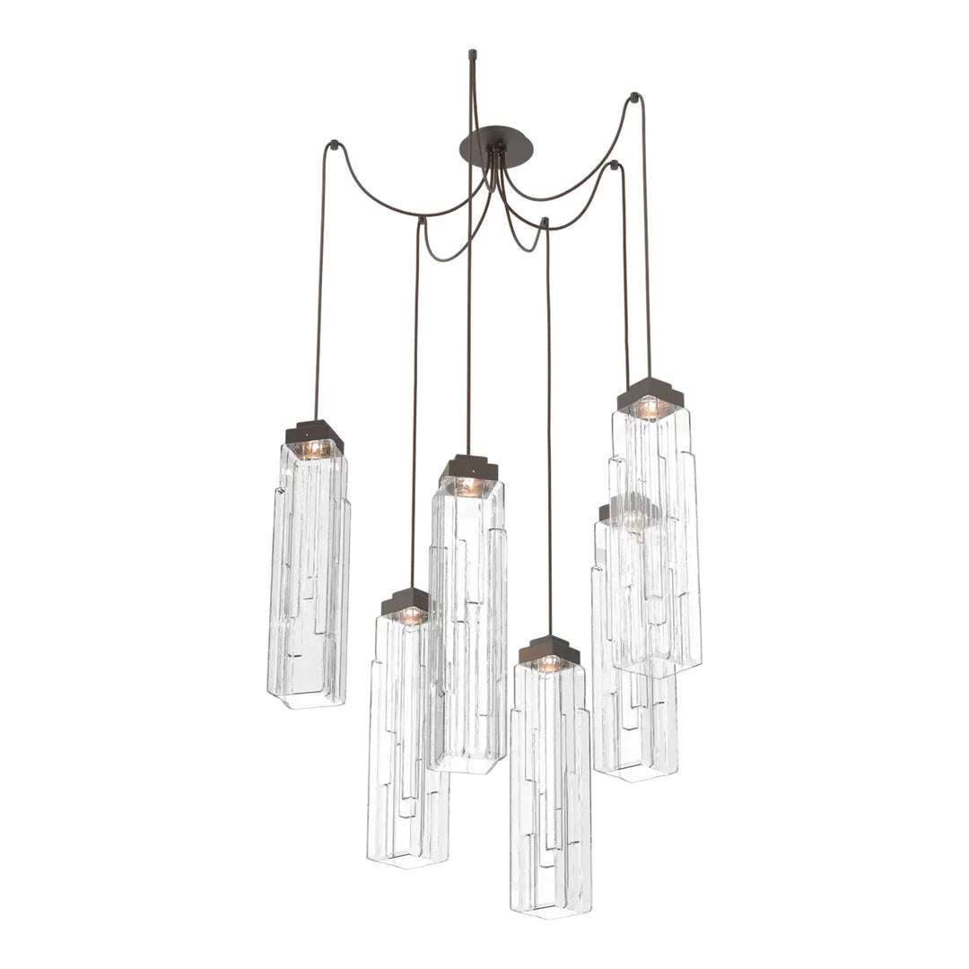 Ledgestone Swag Chandelier by Hammerton Studio 6 Lights in Flat Bronze with Clear Ledgestone glass on adjustable cord