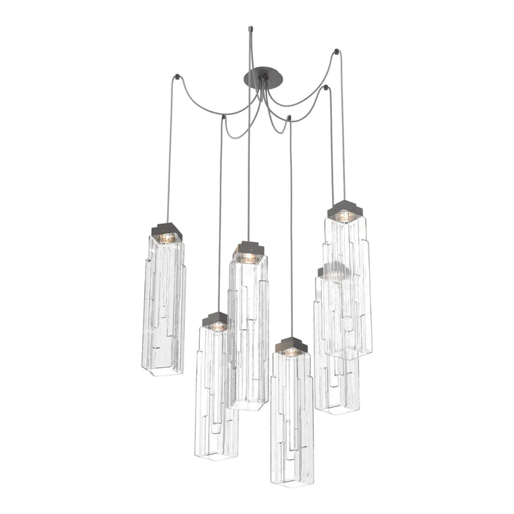 Ledgestone Swag Chandelier by Hammerton Studio 6 Lights in Graphite with Clear Ledgestone glass on adjustable cord