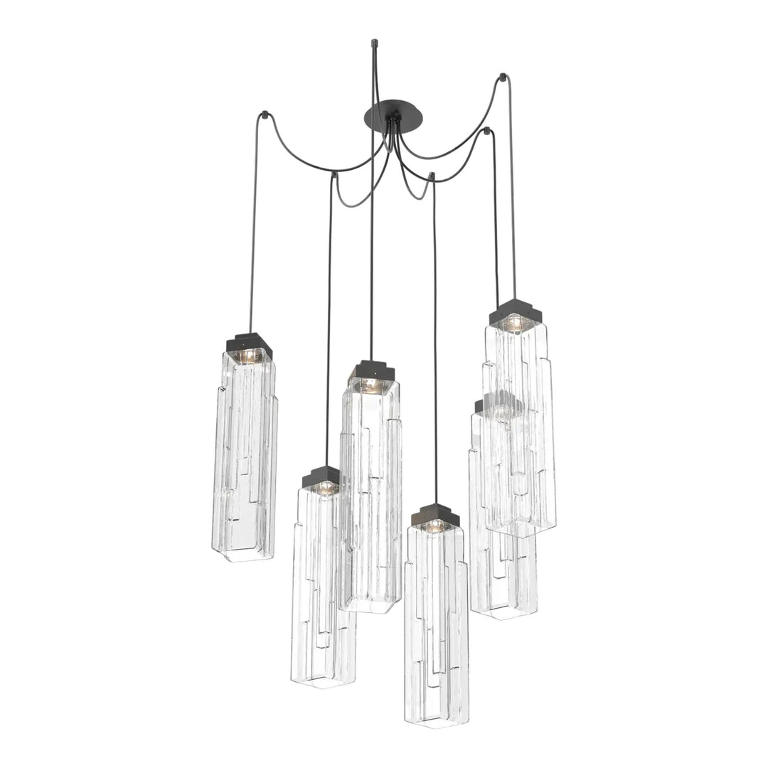 Ledgestone Swag Chandelier by Hammerton Studio 6 Lights in Matte Black with Clear Ledgestone glass on adjustable cord