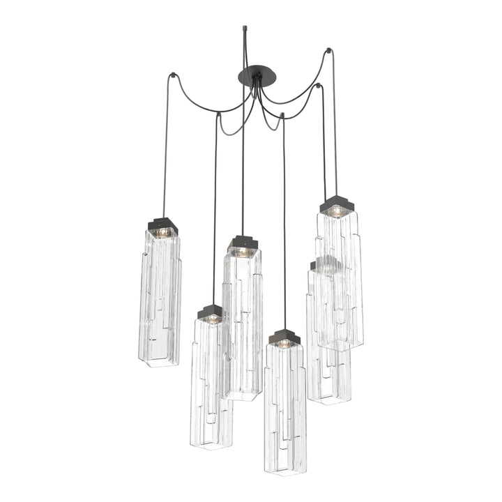 Ledgestone Swag Chandelier by Hammerton Studio 6 Lights in Matte Black with Clear Ledgestone glass on adjustable cord