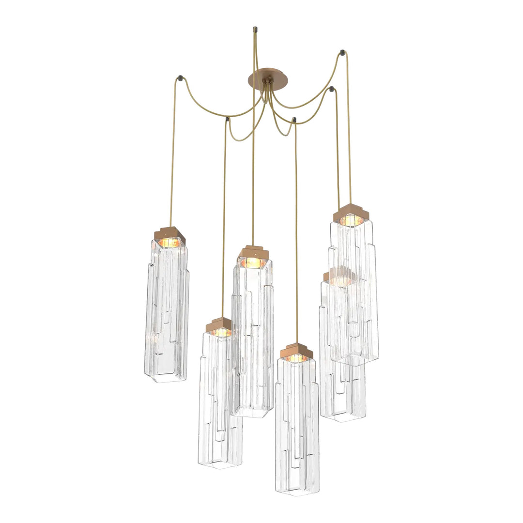 Ledgestone Swag Chandelier by Hammerton Studio 6 Lights in Novel Brass with Clear Ledgestone glass on adjustable cord