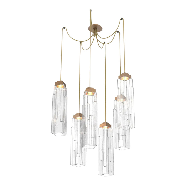 Ledgestone Swag Chandelier by Hammerton Studio 6 Lights in Novel Brass with Clear Ledgestone glass on adjustable cord