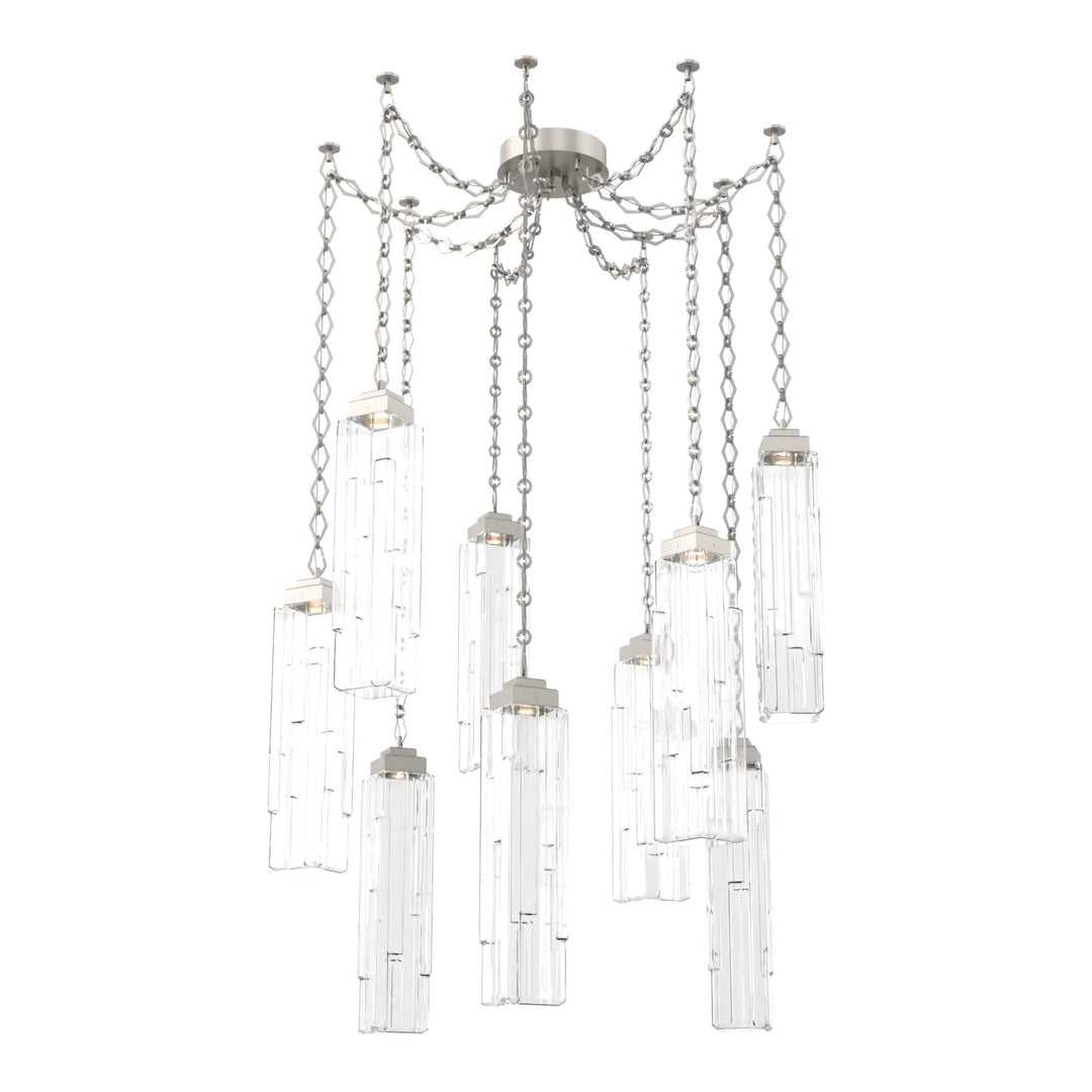 Ledgestone Swag Chandelier by Hammerton Studio 9 Lights in Beige Silver with Clear Ledgestone glass on chain