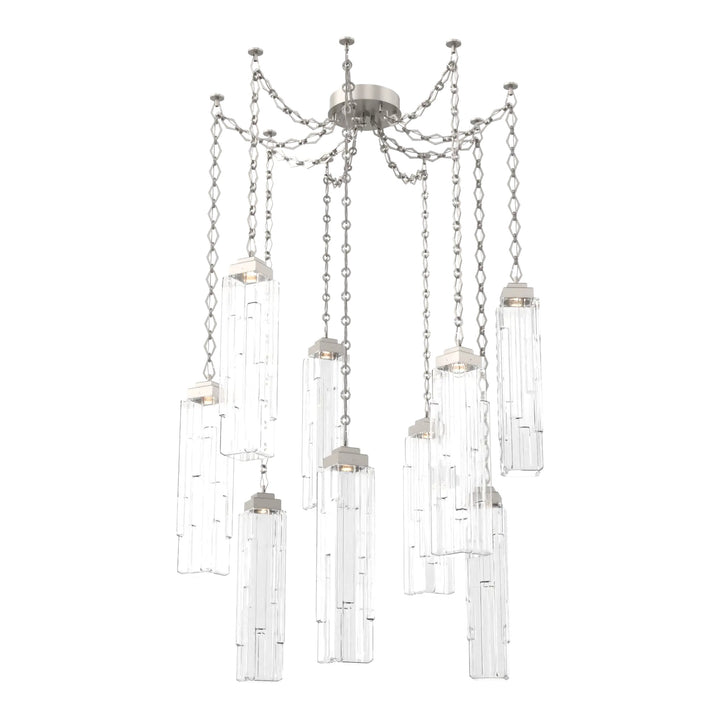 Ledgestone Swag Chandelier by Hammerton Studio 9 Lights in Beige Silver with Clear Ledgestone glass on chain
