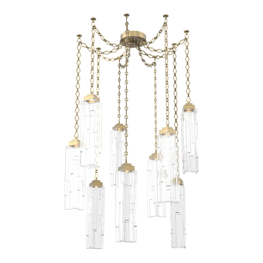 Ledgestone Swag Chandelier by Hammerton Studio 9 Lights in Gilded Brass with Clear Ledgestone glass on chain