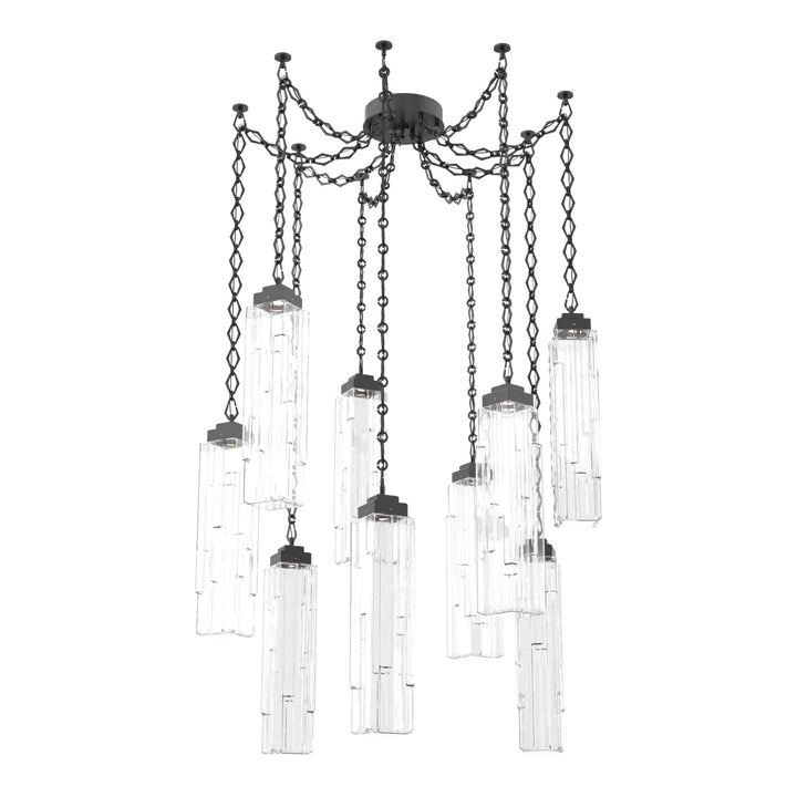 Ledgestone Swag Chandelier by Hammerton Studio 9 Lights in Matte Black with Clear Ledgestone glass on chain