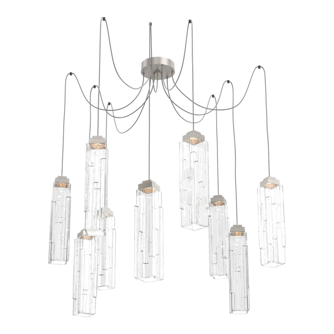 Ledgestone Swag Chandelier by Hammerton Studio 9 Lights in Beige Silver with Clear Ledgestone glass on adjustable cord
