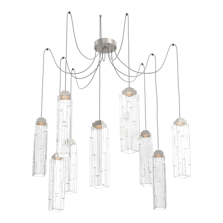 Ledgestone Swag Chandelier by Hammerton Studio 9 Lights in Beige Silver with Clear Ledgestone glass on adjustable cord