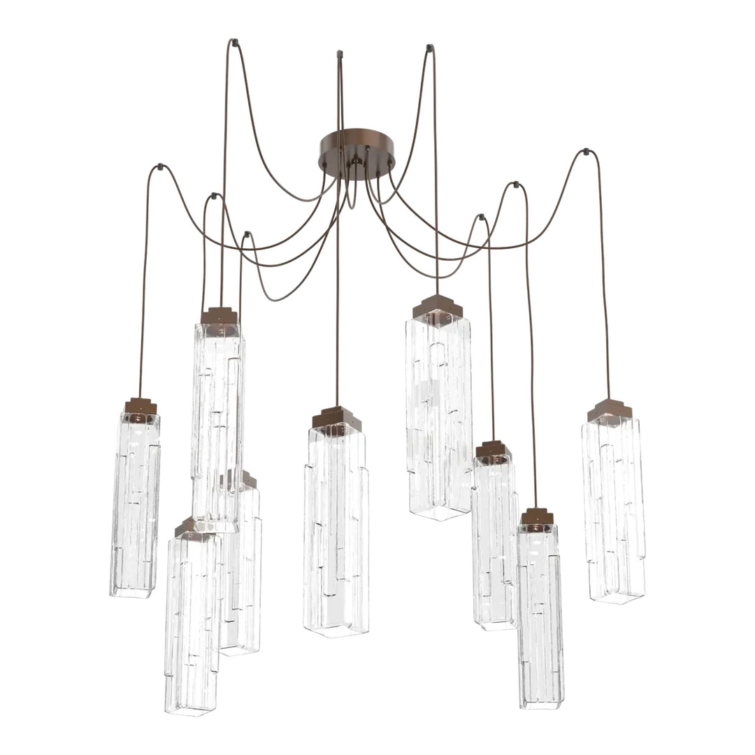 Ledgestone Swag Chandelier by Hammerton Studio 9 Lights in Burnished Bronze with Clear Ledgestone glass on adjustable cord