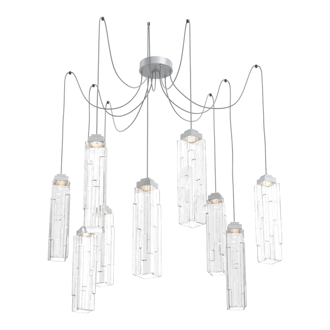 Ledgestone Swag Chandelier by Hammerton Studio 9 Lights in Classic Silver with Clear Ledgestone glass on adjustable cord