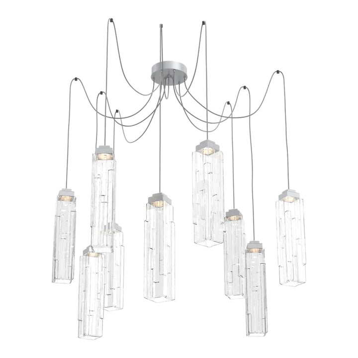 Ledgestone Swag Chandelier by Hammerton Studio 9 Lights in Classic Silver with Clear Ledgestone glass on adjustable cord