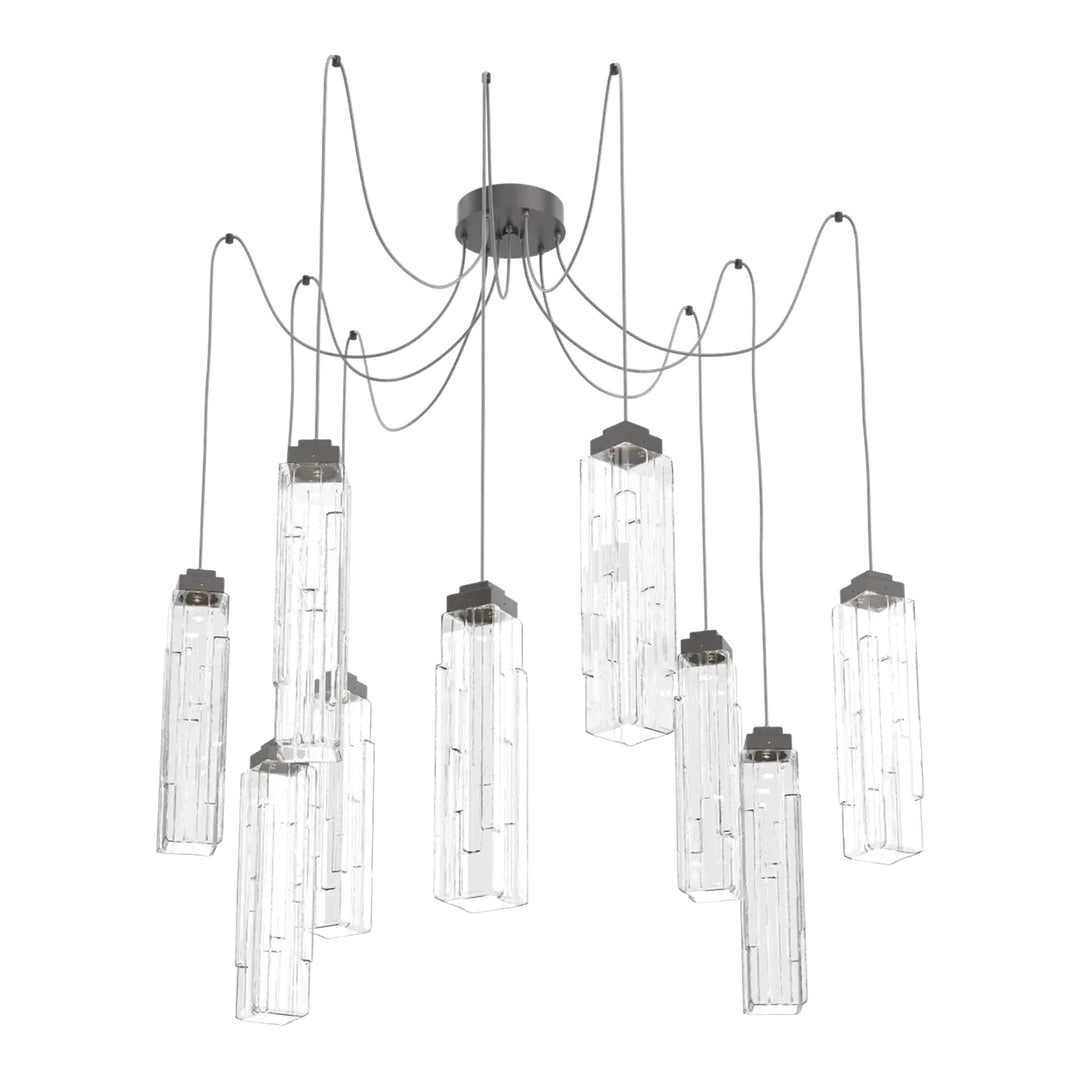 Ledgestone Swag Chandelier by Hammerton Studio 9 Lights in Graphite with Clear Ledgestone glass on adjustable cord
