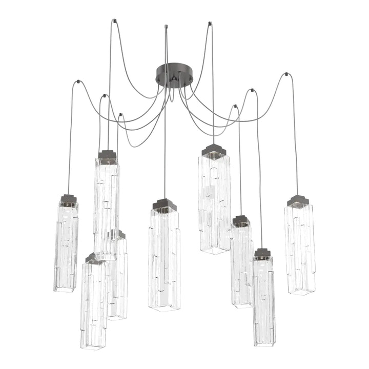 Ledgestone Swag Chandelier by Hammerton Studio 9 Lights in Graphite with Clear Ledgestone glass on adjustable cord