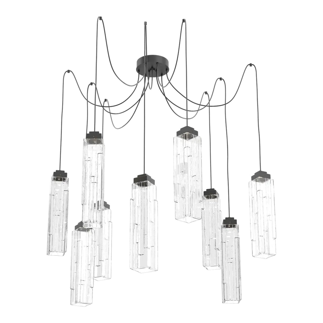 Ledgestone Swag Chandelier by Hammerton Studio 9 Lights in Matte Black with Clear Ledgestone glass on adjustable cord