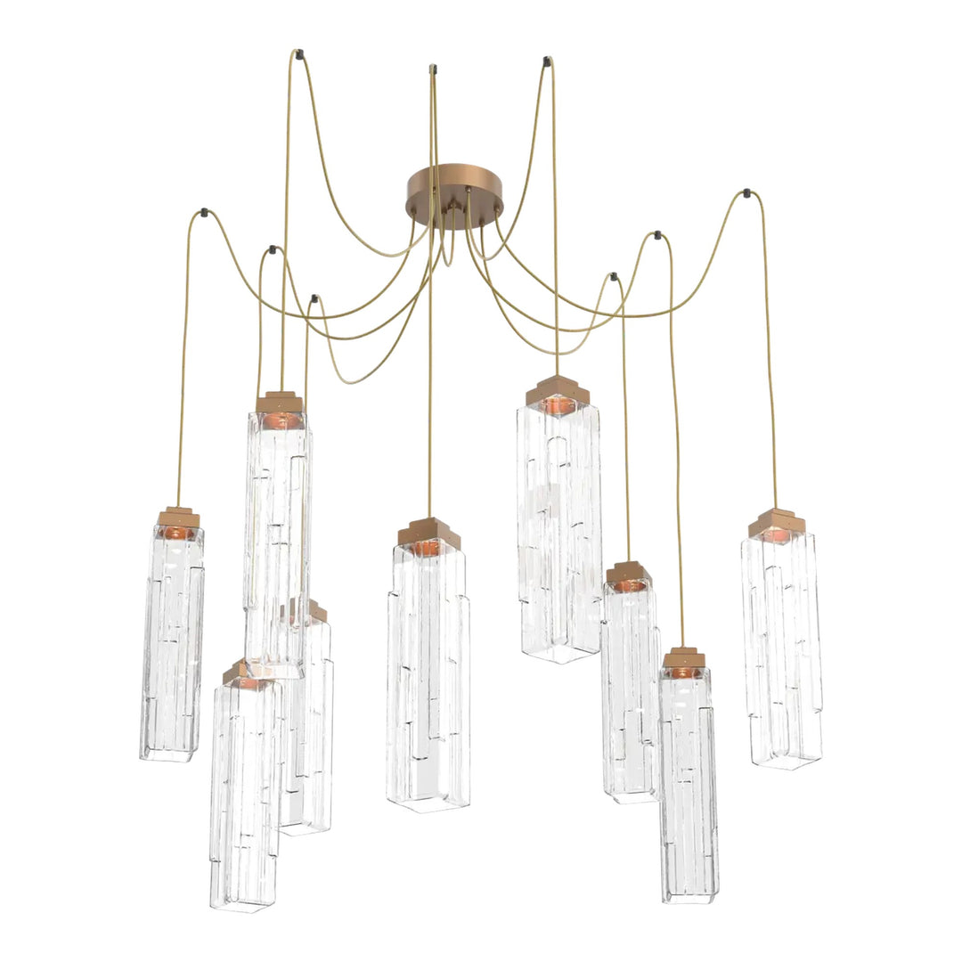 Ledgestone Swag Chandelier by Hammerton Studio 9 Lights in Novel Brass with Clear Ledgestone glass on adjustable cord