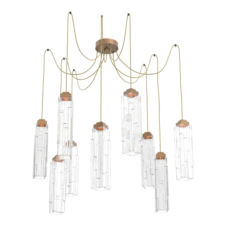 Ledgestone Swag Chandelier by Hammerton Studio 9 Lights in Novel Brass with Clear Ledgestone glass on adjustable cord