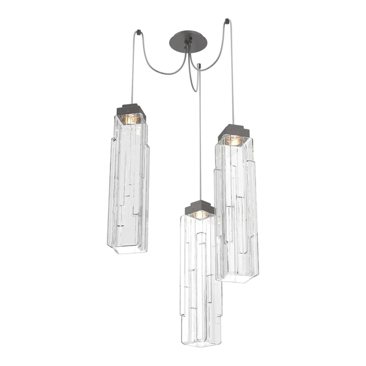 Ledgestone Swag Chandelier by Hammerton Studio 3 Lights in Graphite with Clear Ledgestone glass on adjustable cord