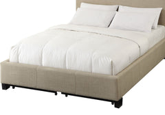 Levi Tufted Upholstered Footboard Storage Bed by Modus in Toast Linen — white background, angled view