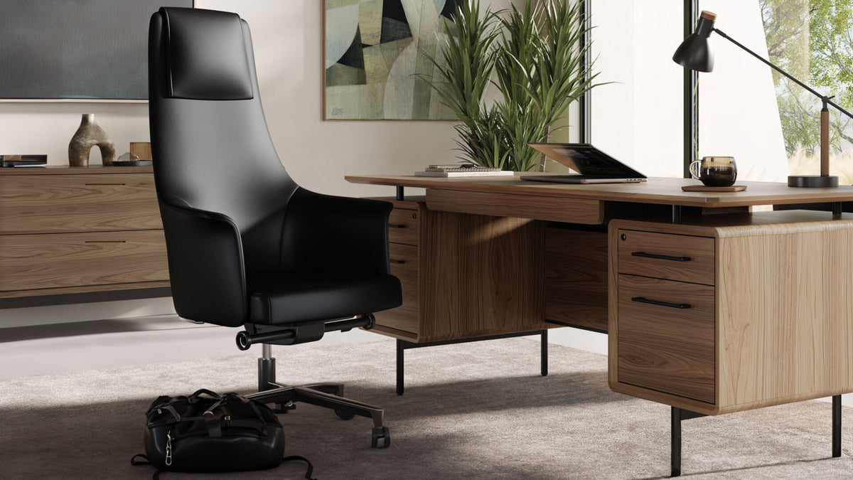 BDI LINQ executive desk in a bright home office