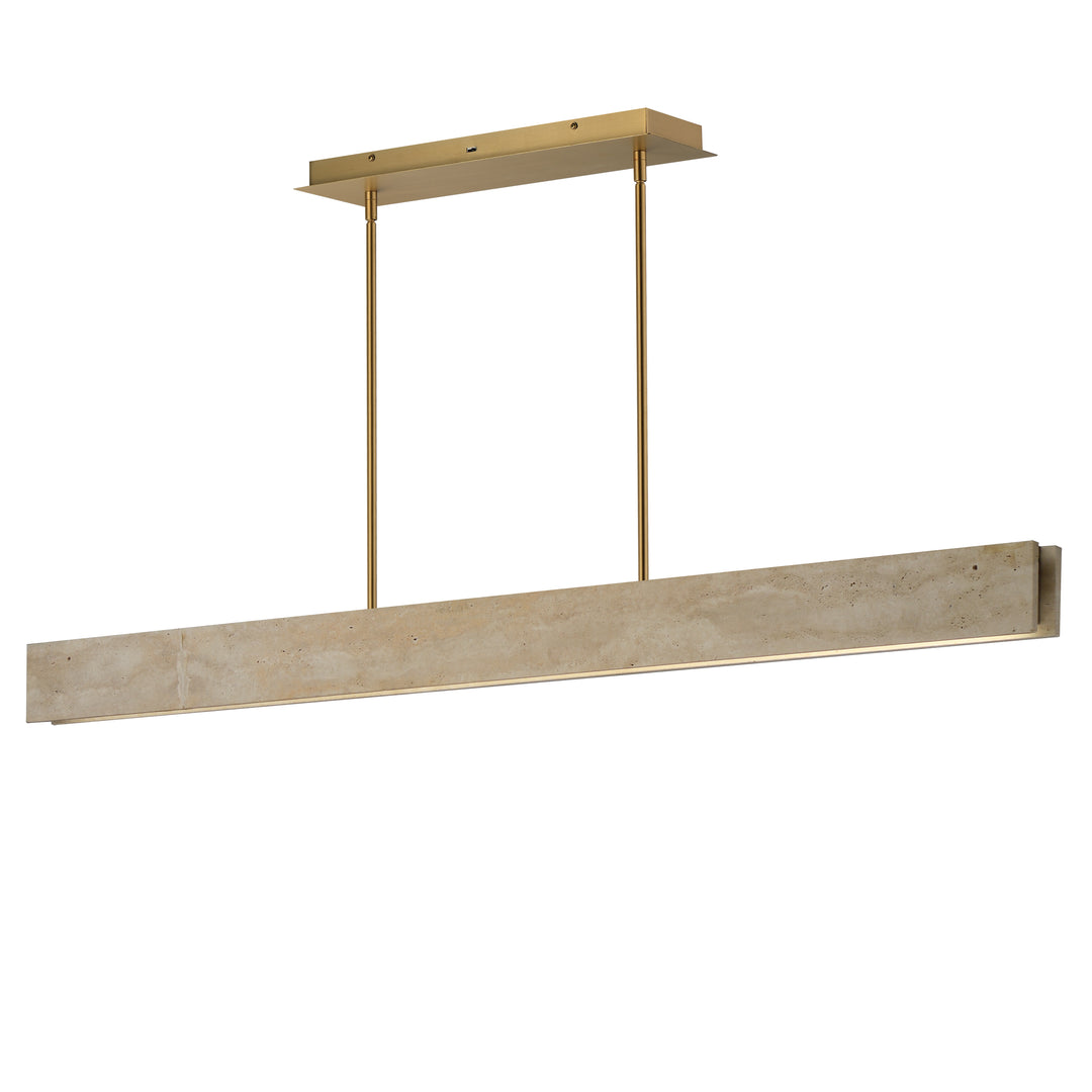 Lintel 59" LED Linear Stone Pendant by ET2 Lighting in Travertine / Natural Aged Brass finish