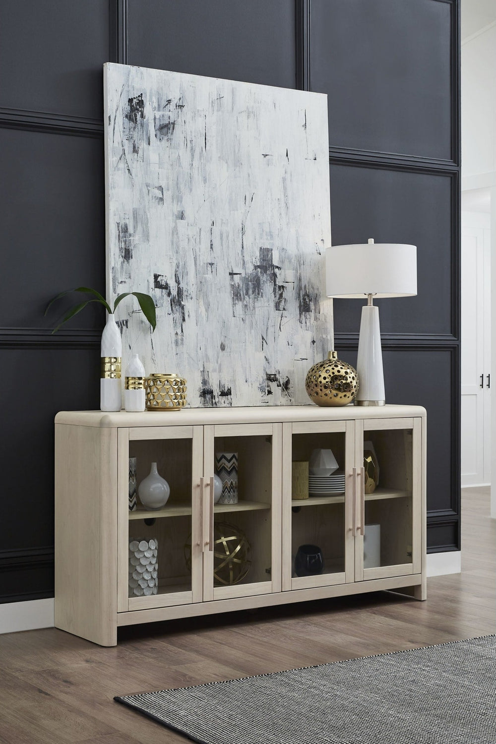 Liv Glass Door Sideboard in White Sand — lifestyle photo