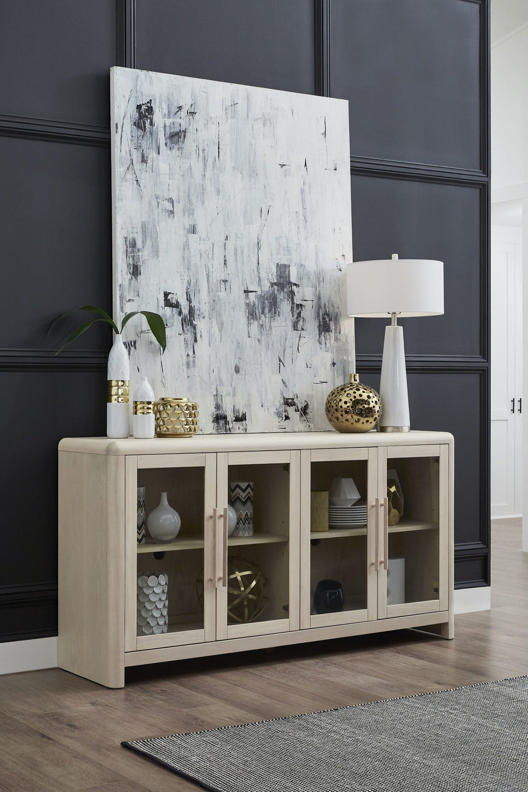 Liv Glass Door Sideboard in White Sand — lifestyle photo
