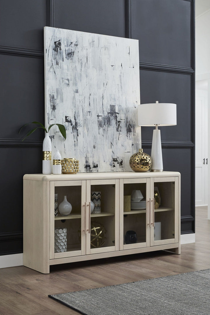 Liv Glass Door Sideboard in White Sand — lifestyle photo