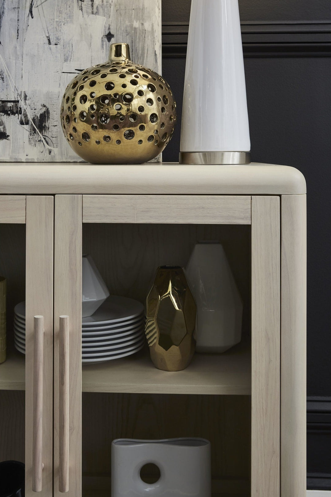 Liv Glass Door Sideboard in White Sand — lifestyle photo
