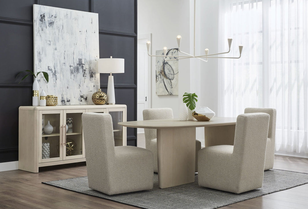 Liv Oval Dining Table in White Sand — lifestyle photo