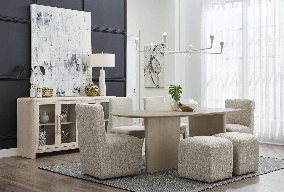 Liv Oval Dining Table in White Sand — lifestyle photo