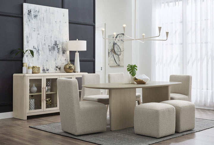 Liv Oval Dining Table in White Sand — lifestyle photo